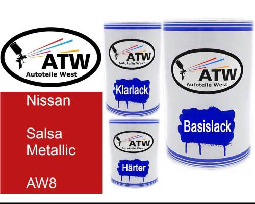 Nissan, Salsa Metallic, AW8: 500ml Lackdose + 500ml Klarlack + 250ml Härter - Set, von ATW Autoteile West.